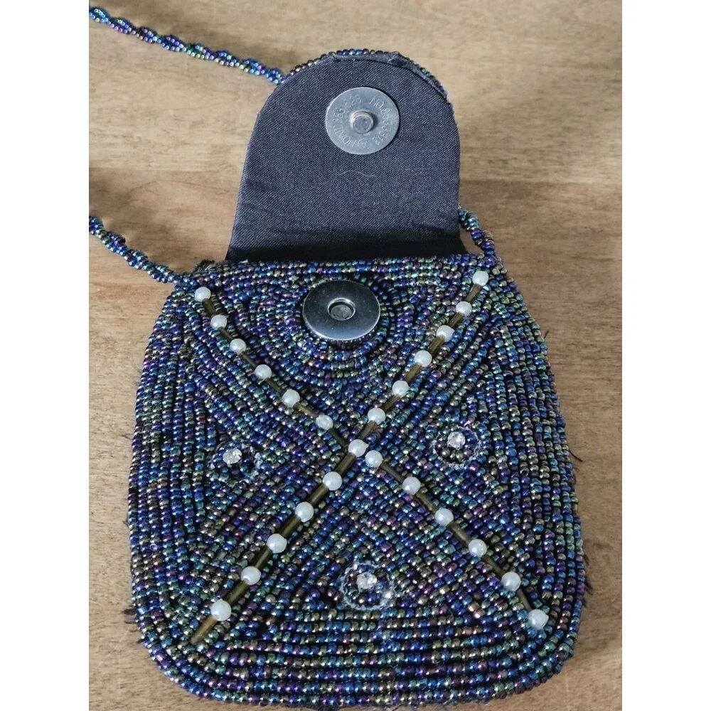 Vintage Mini Micro Beaded Purse Evening Bag With Beaded Strap - Picture 6 of 8